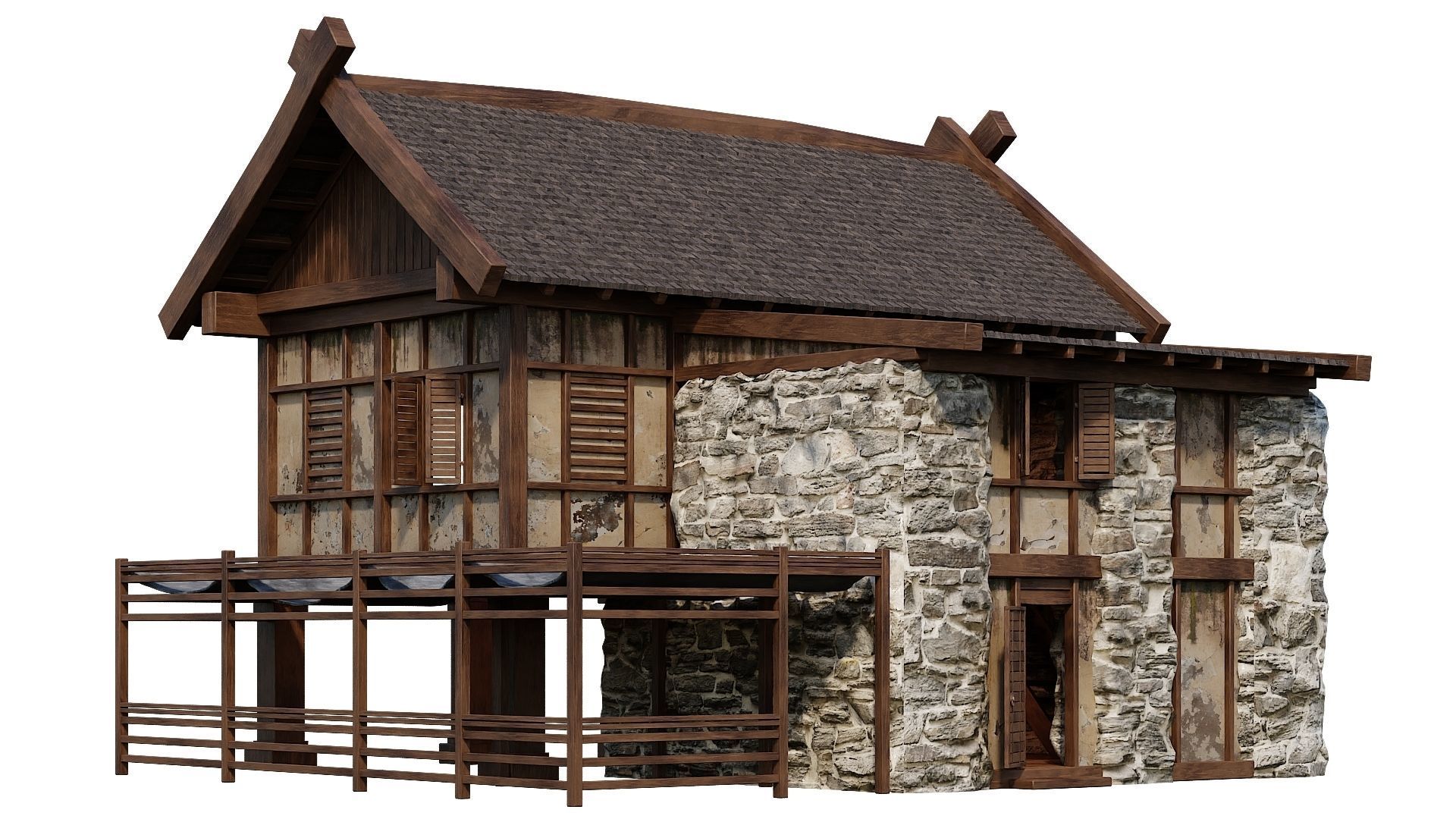 Old Medieval Building House 4K Textures GameReady 60 Low-poly 3D model_3