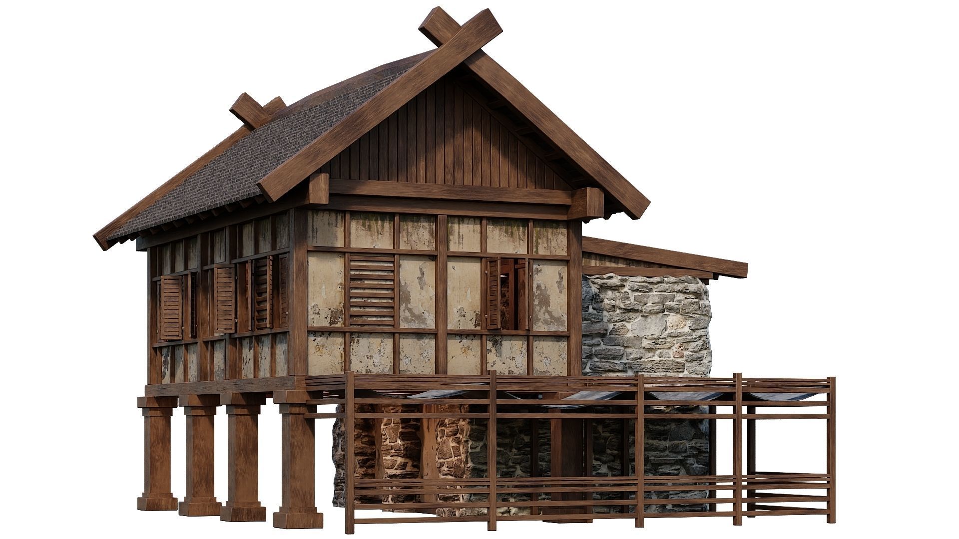 Old Medieval Building House 4K Textures GameReady 60 Low-poly 3D model_4