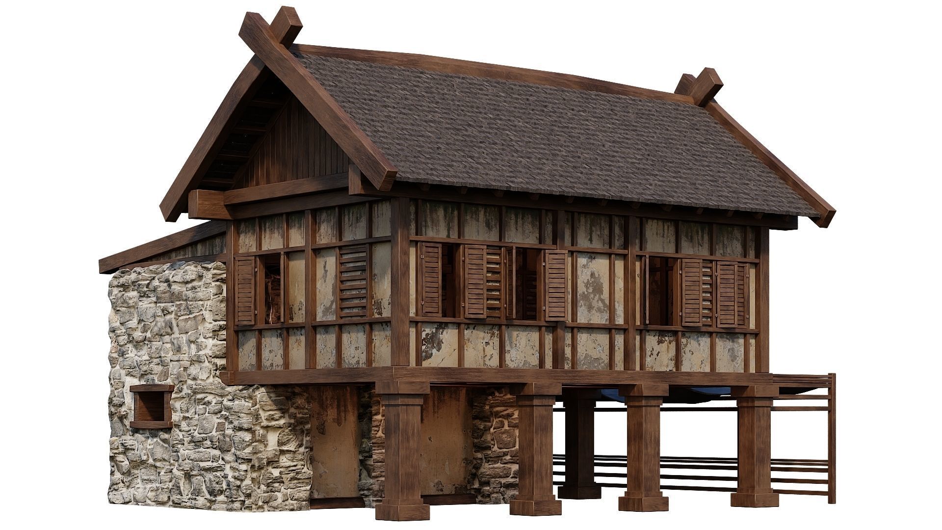 Old Medieval Building House 4K Textures GameReady 60 Low-poly 3D model_9