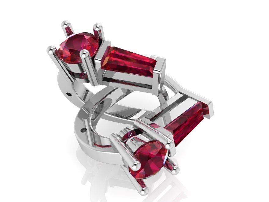 emerald and round stone earring 423 3D print model_1