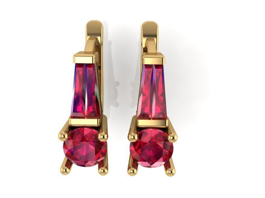 emerald and round stone earring 423 3D print model_3