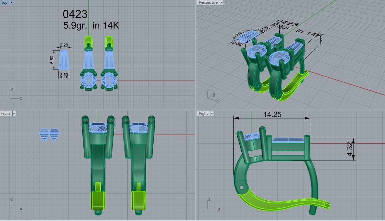 emerald and round stone earring 423 3D print model_4