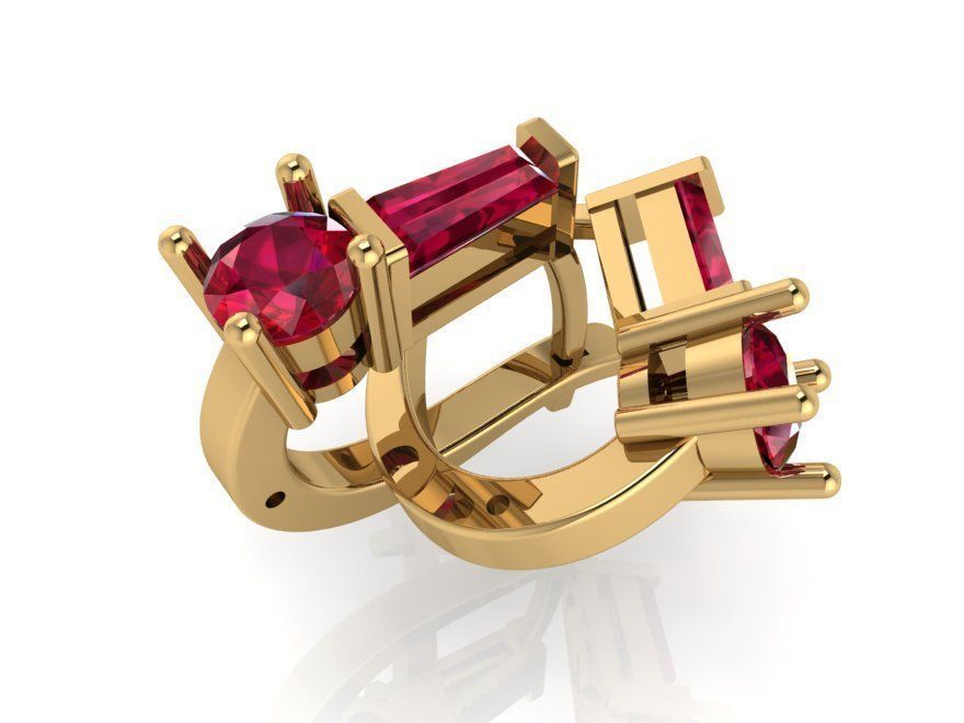 emerald and round stone earring 423 3D print model_2