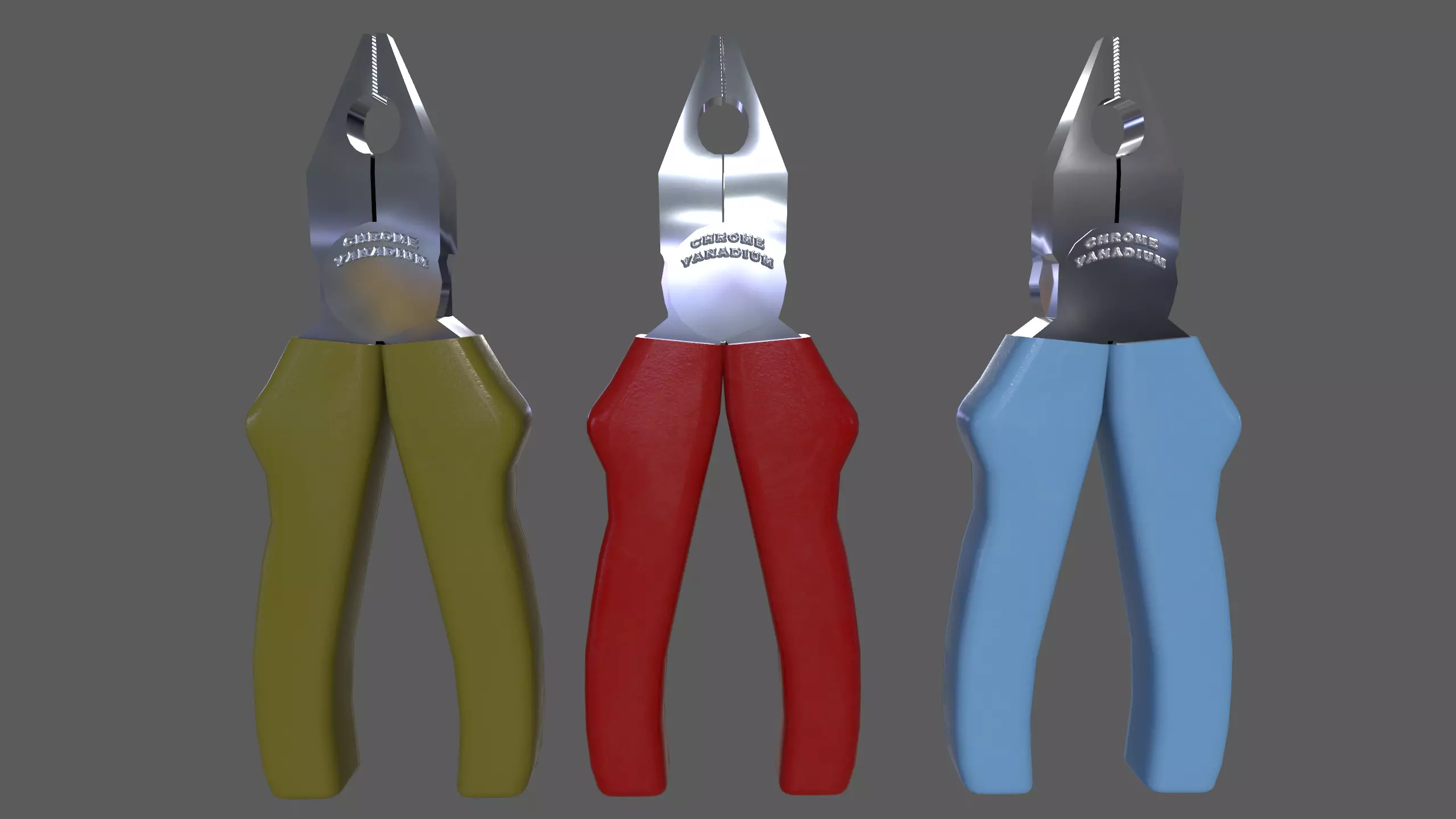 pliers three different colored Low-poly 3D model_0