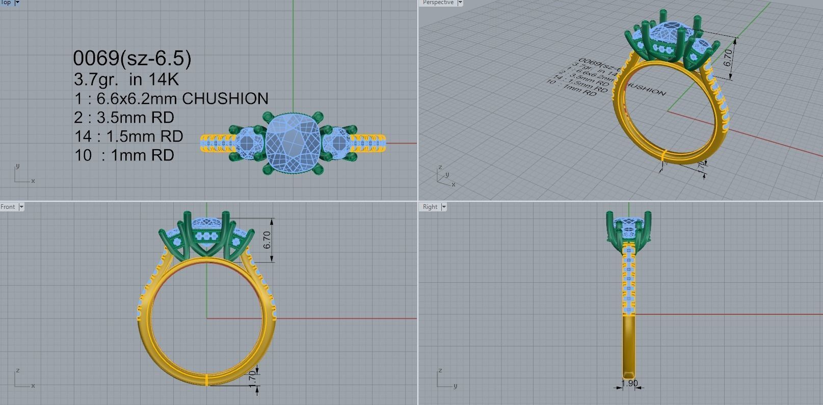3 stone ring with diamonds 0069 3D print model_4