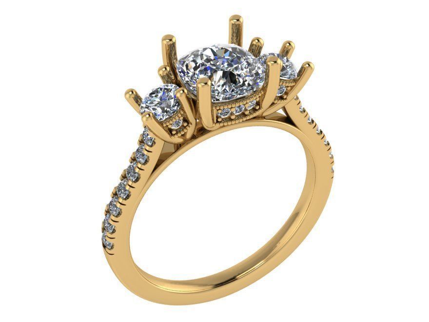 3 stone ring with diamonds 0069 3D print model_1
