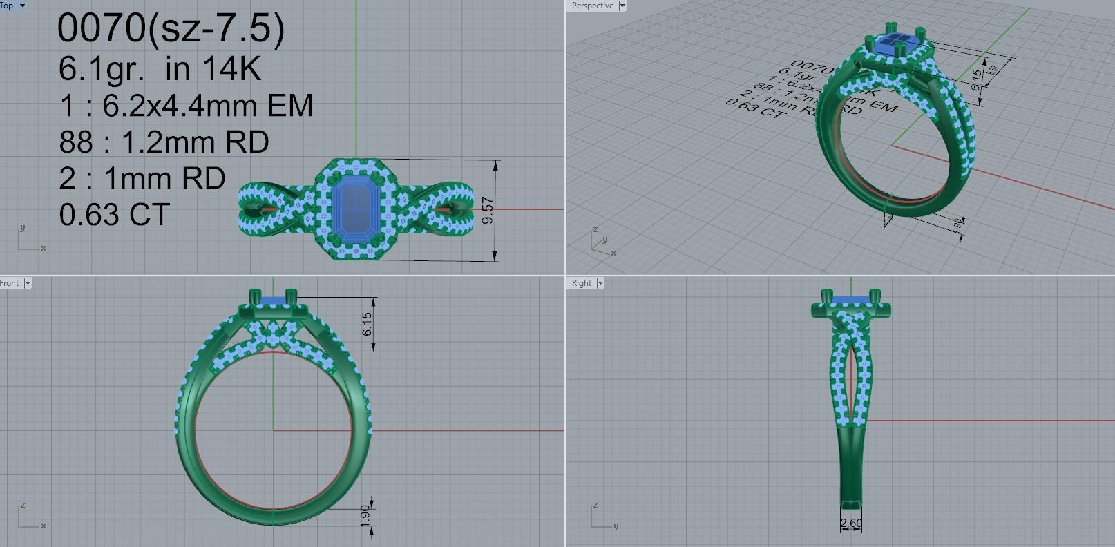 emerald halo twisted ring  0070 3D print model_5