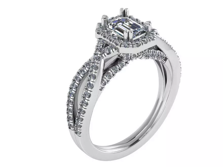 emerald halo twisted ring  0070 3D print model_0