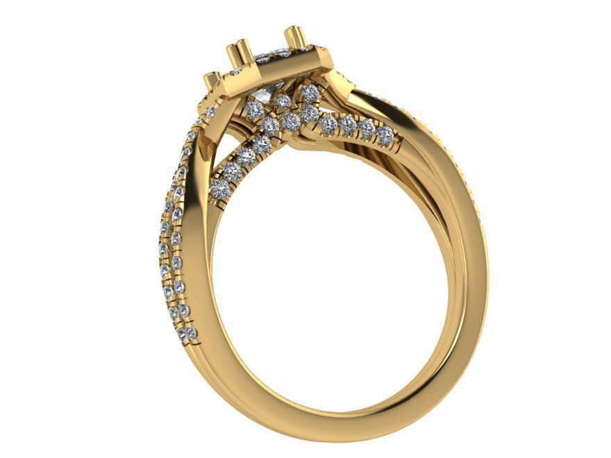 emerald halo twisted ring  0070 3D print model_4