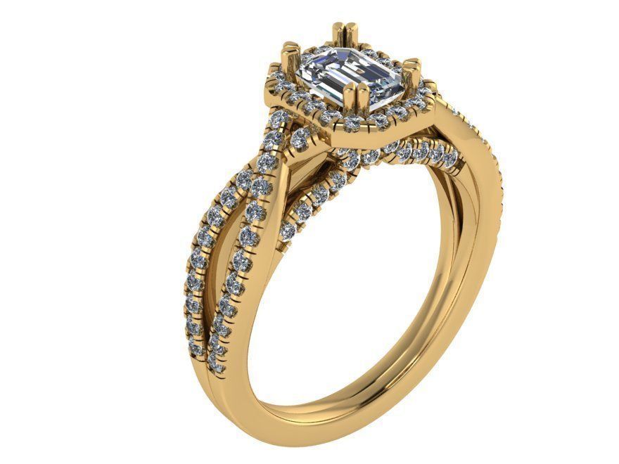 emerald halo twisted ring  0070 3D print model_1