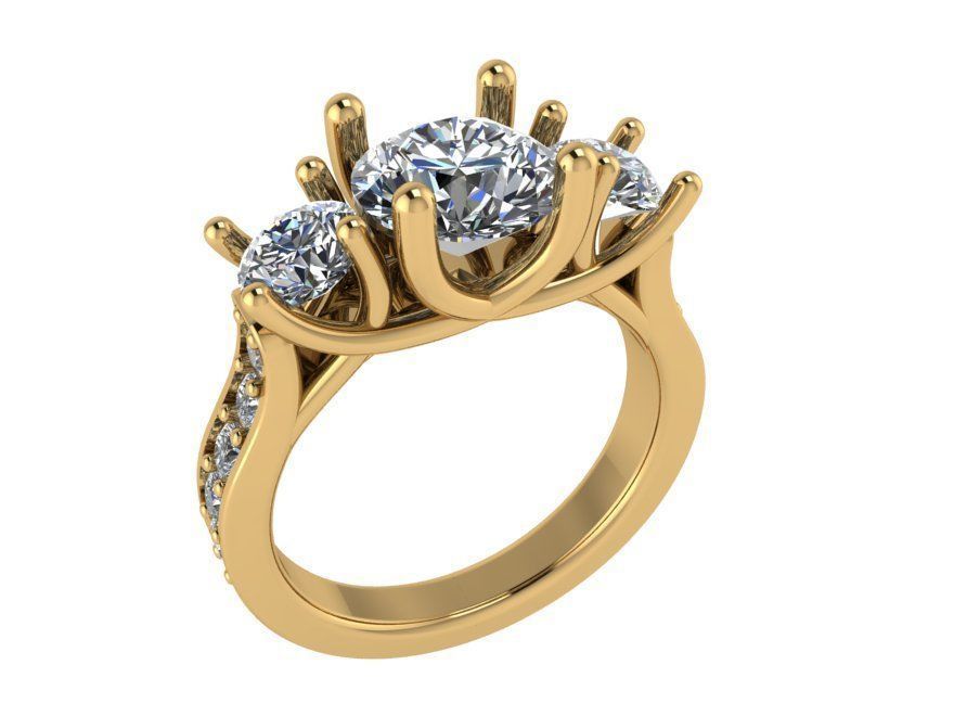 3 stone ring with diamonds 0077 3D print model_1