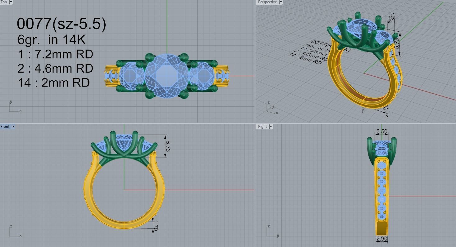 3 stone ring with diamonds 0077 3D print model_4