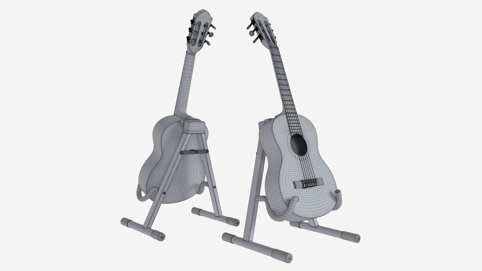 Classic acoustic guitar with stand 3D model_7