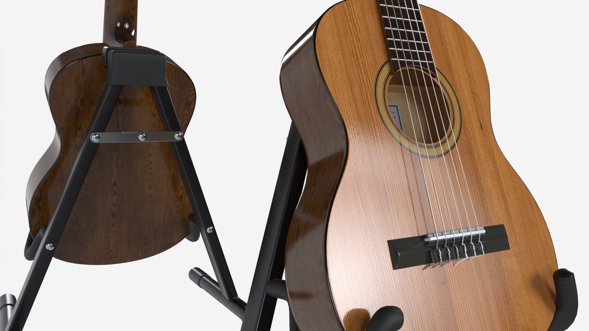 Classic acoustic guitar with stand 3D model_1