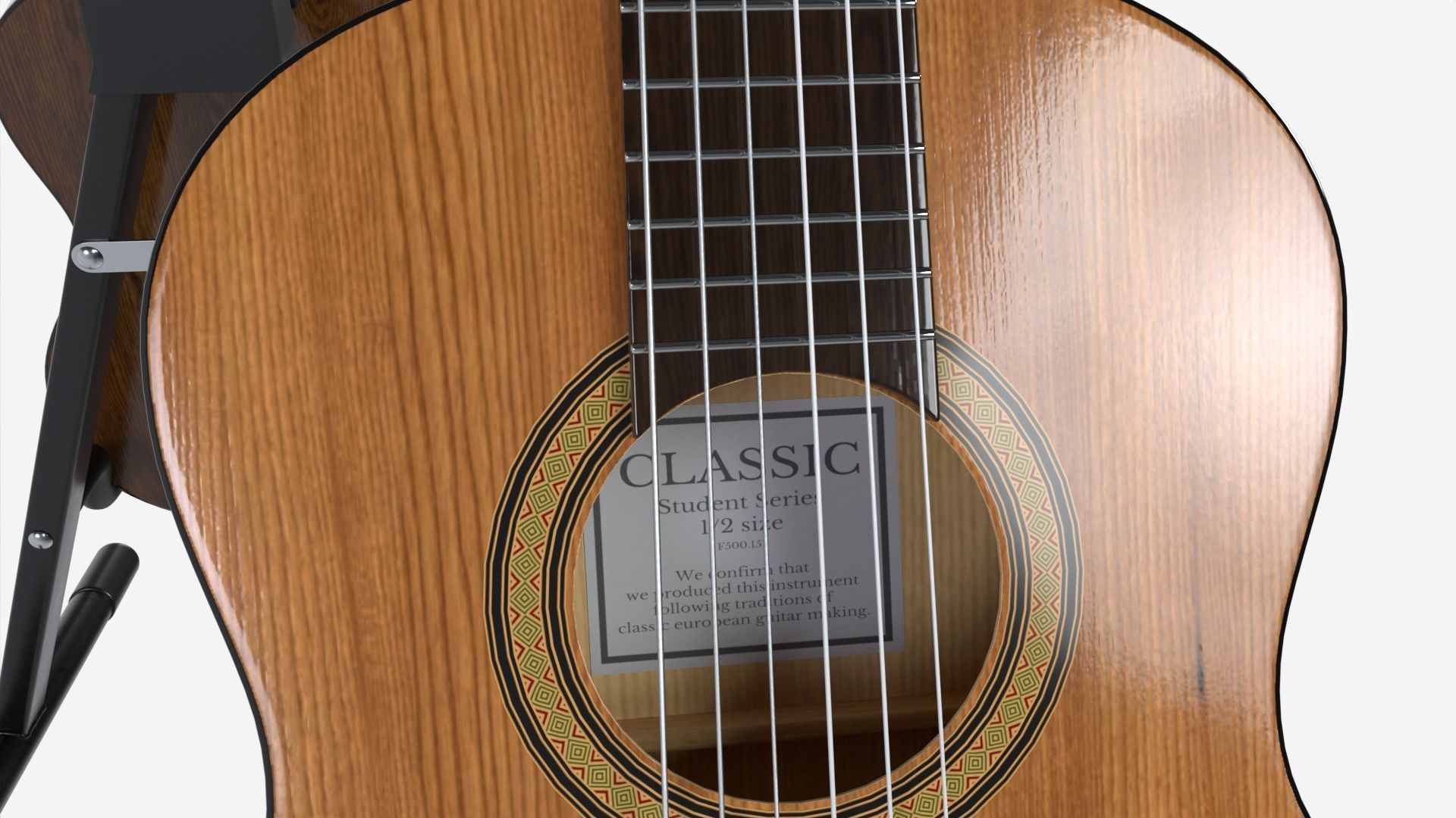 Classic acoustic guitar with stand 3D model_3