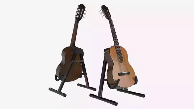 Classic acoustic guitar with stand 3D model