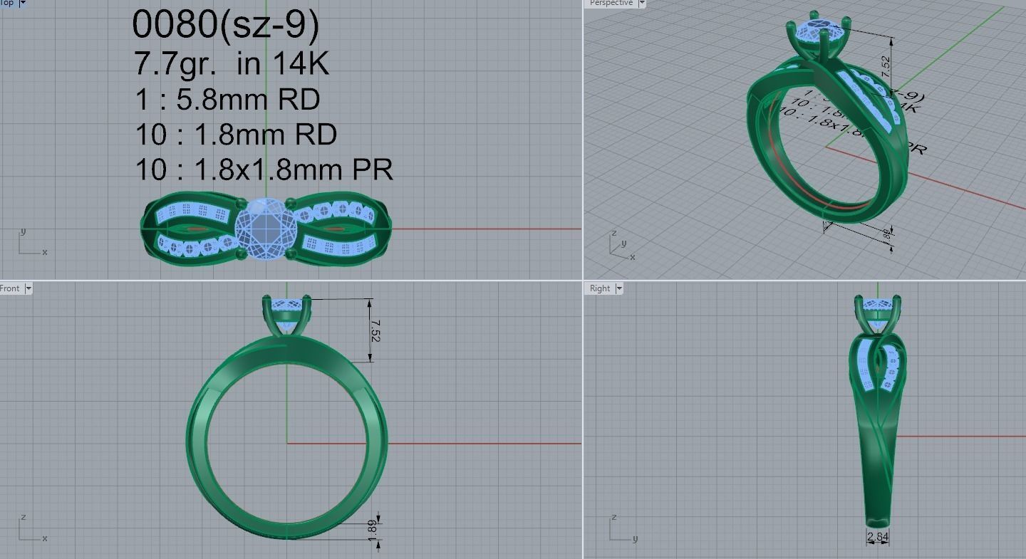 solitaire twisted ring 0080 3D print model_4