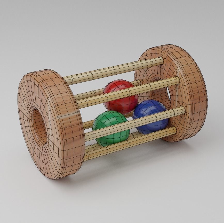 Wooden toy set PBR Low-poly 3D model_2