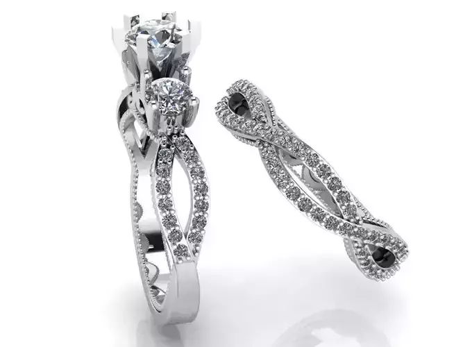 3 stone twisted ring with band 0085 