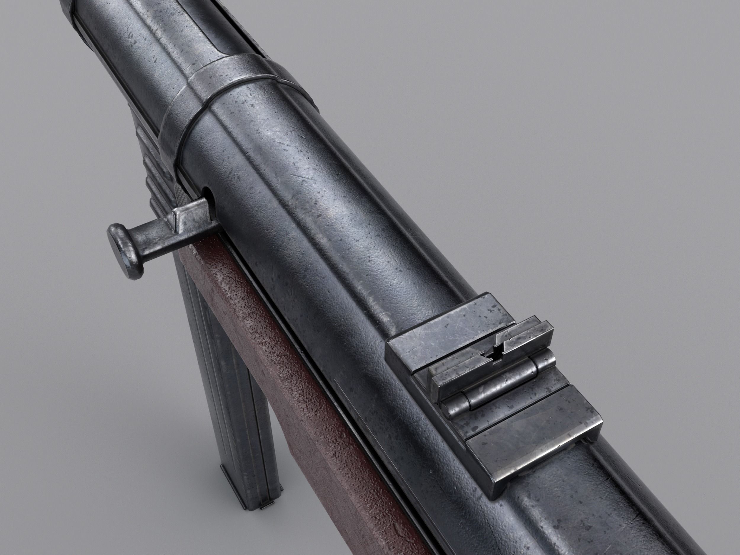 World War II - MP40 Submachine Gun - PBR and Game Ready Low-poly 3D model_12
