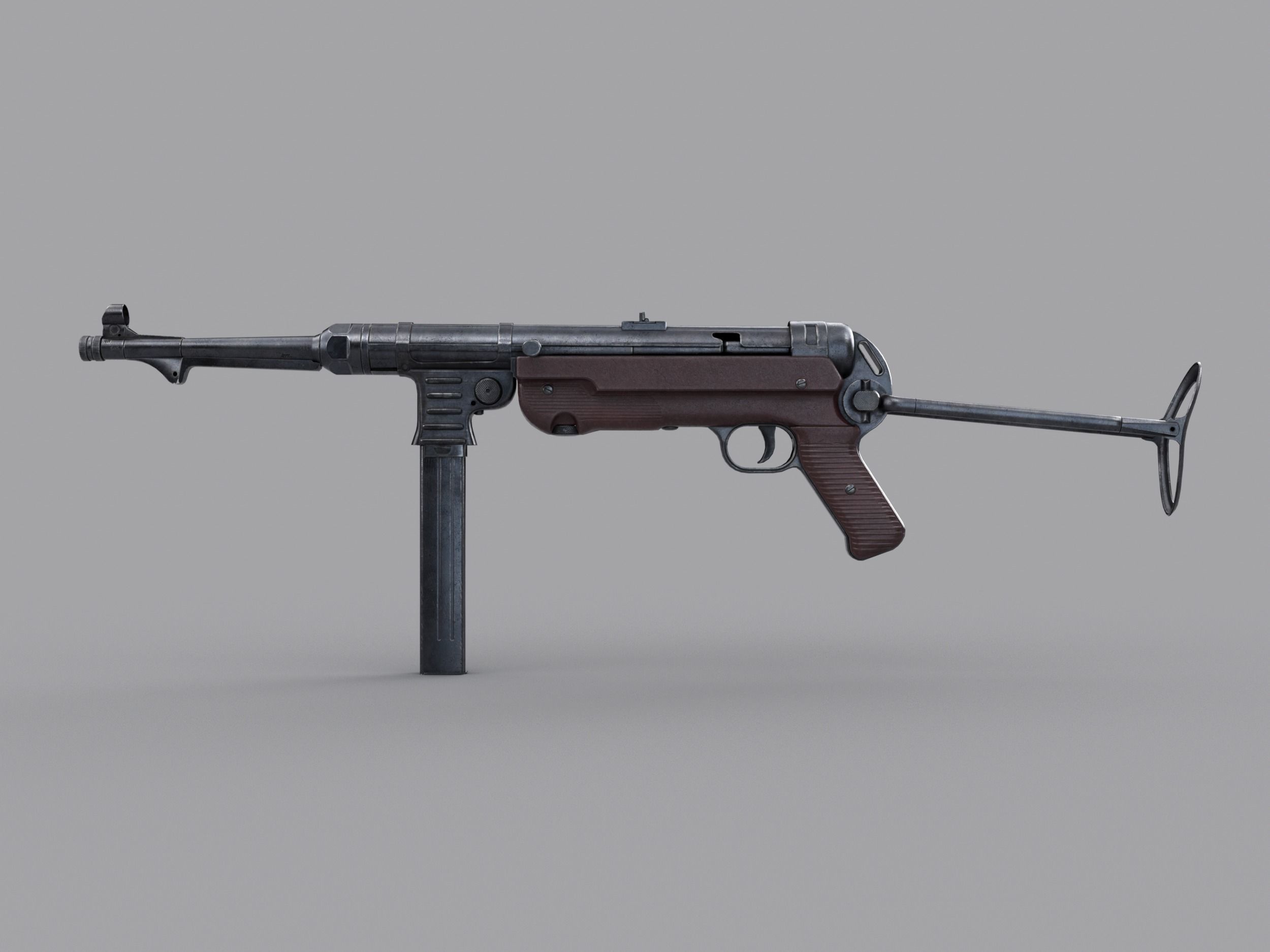 World War II - MP40 Submachine Gun - PBR and Game Ready Low-poly 3D model_16