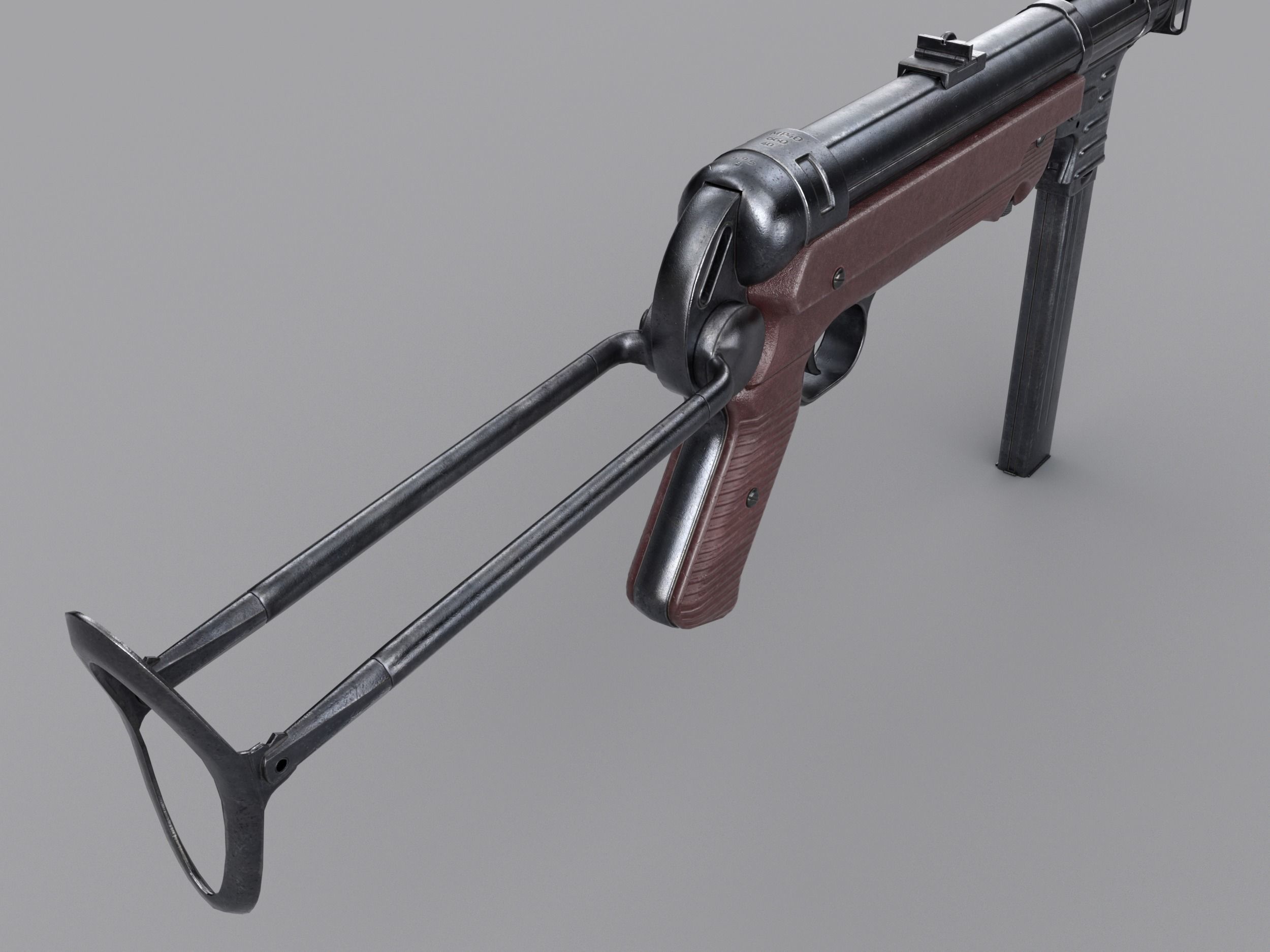 World War II - MP40 Submachine Gun - PBR and Game Ready Low-poly 3D model_8