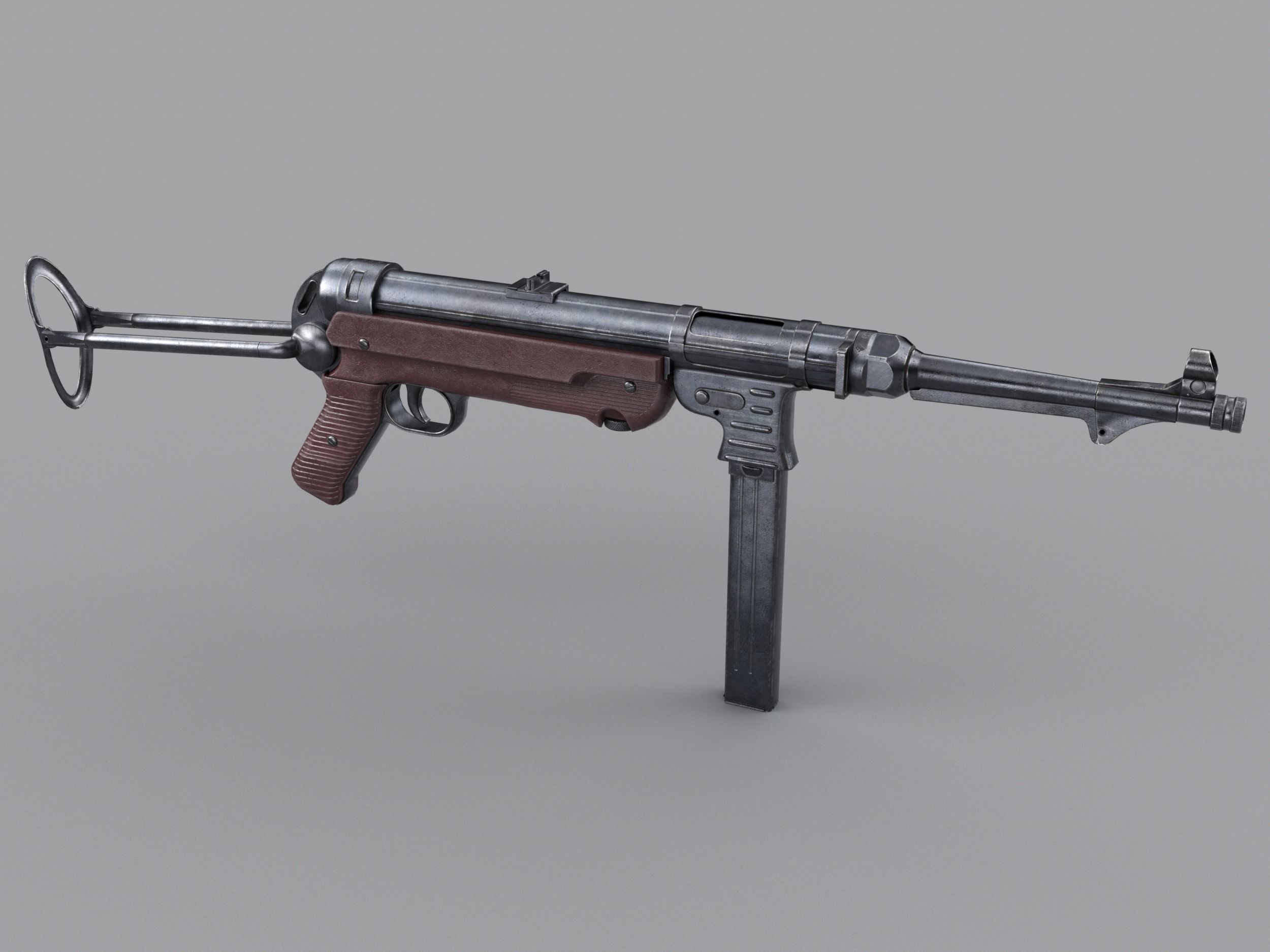 World War II - MP40 Submachine Gun - PBR and Game Ready Low-poly 3D model_4
