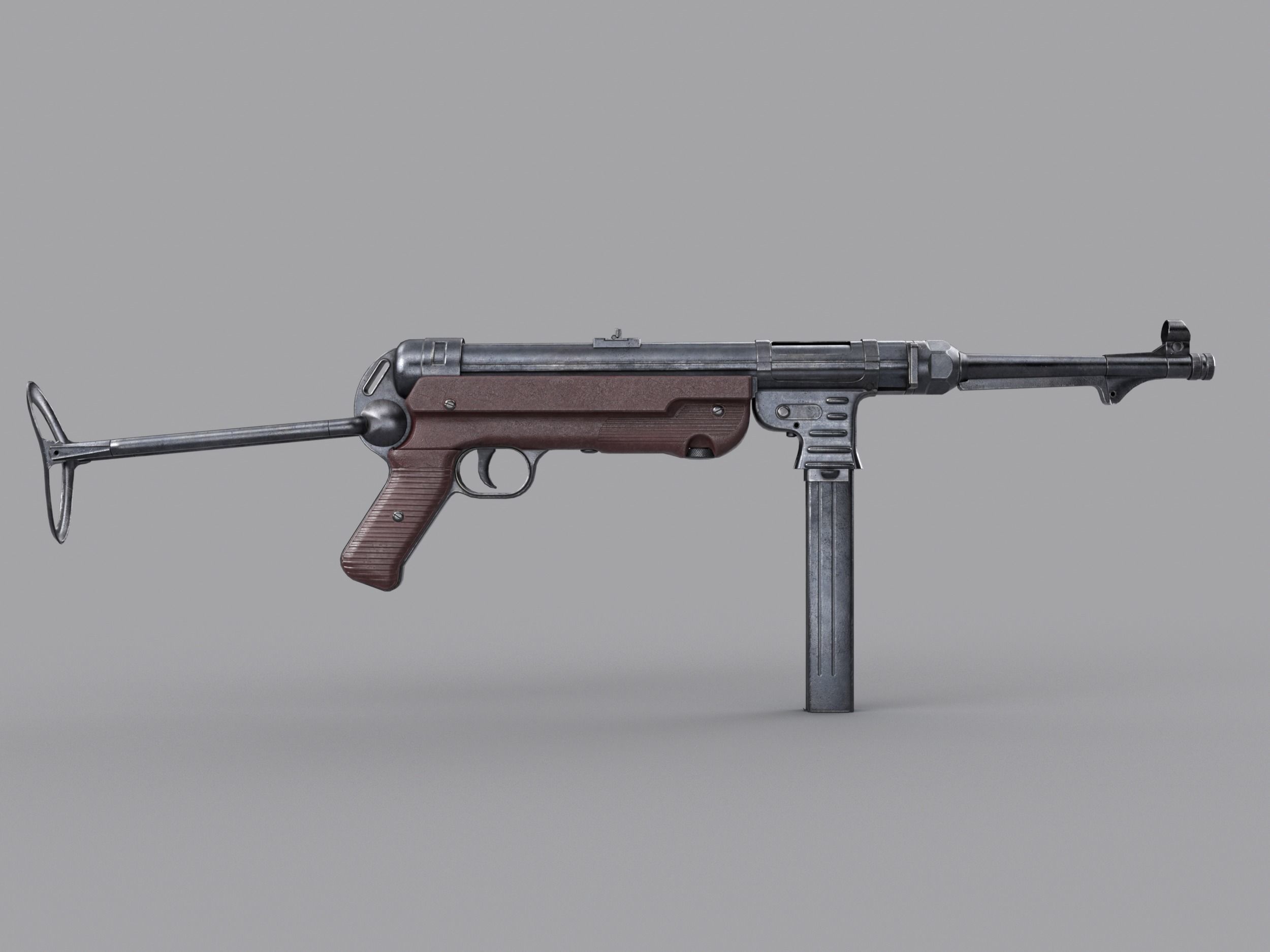 World War II - MP40 Submachine Gun - PBR and Game Ready Low-poly 3D model_6
