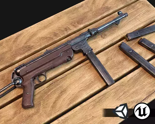World War II - MP40 Submachine Gun - PBR and Game Ready Low-poly 3D model