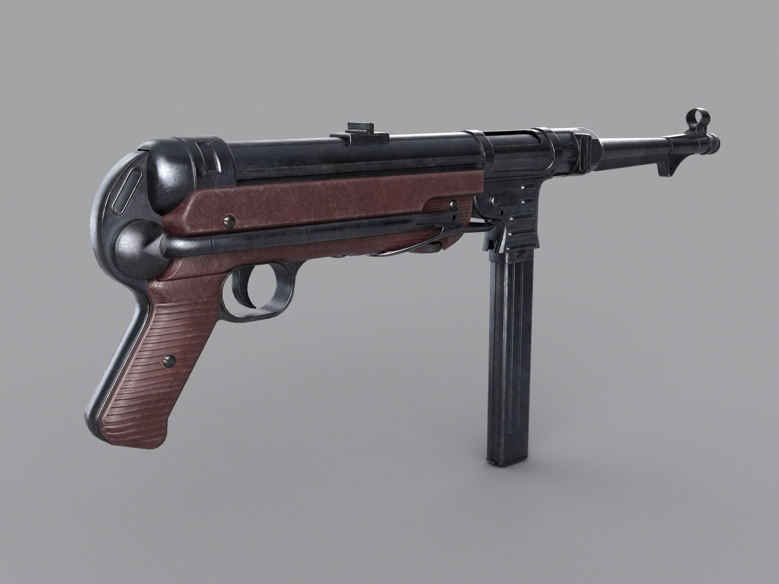 World War II - MP40 Submachine Gun - PBR and Game Ready Low-poly 3D model_21