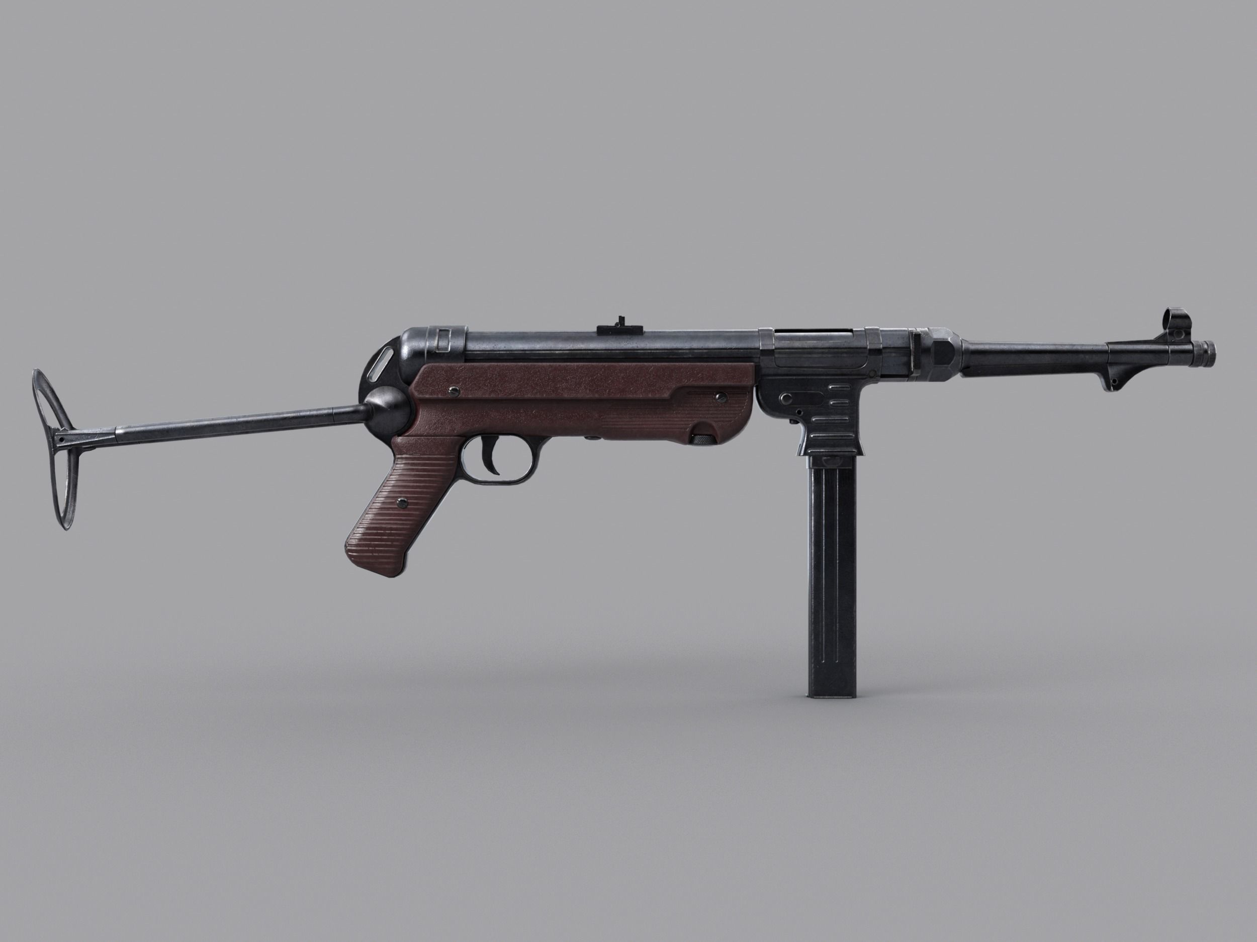 World War II - MP40 Submachine Gun - PBR and Game Ready Low-poly 3D model_17