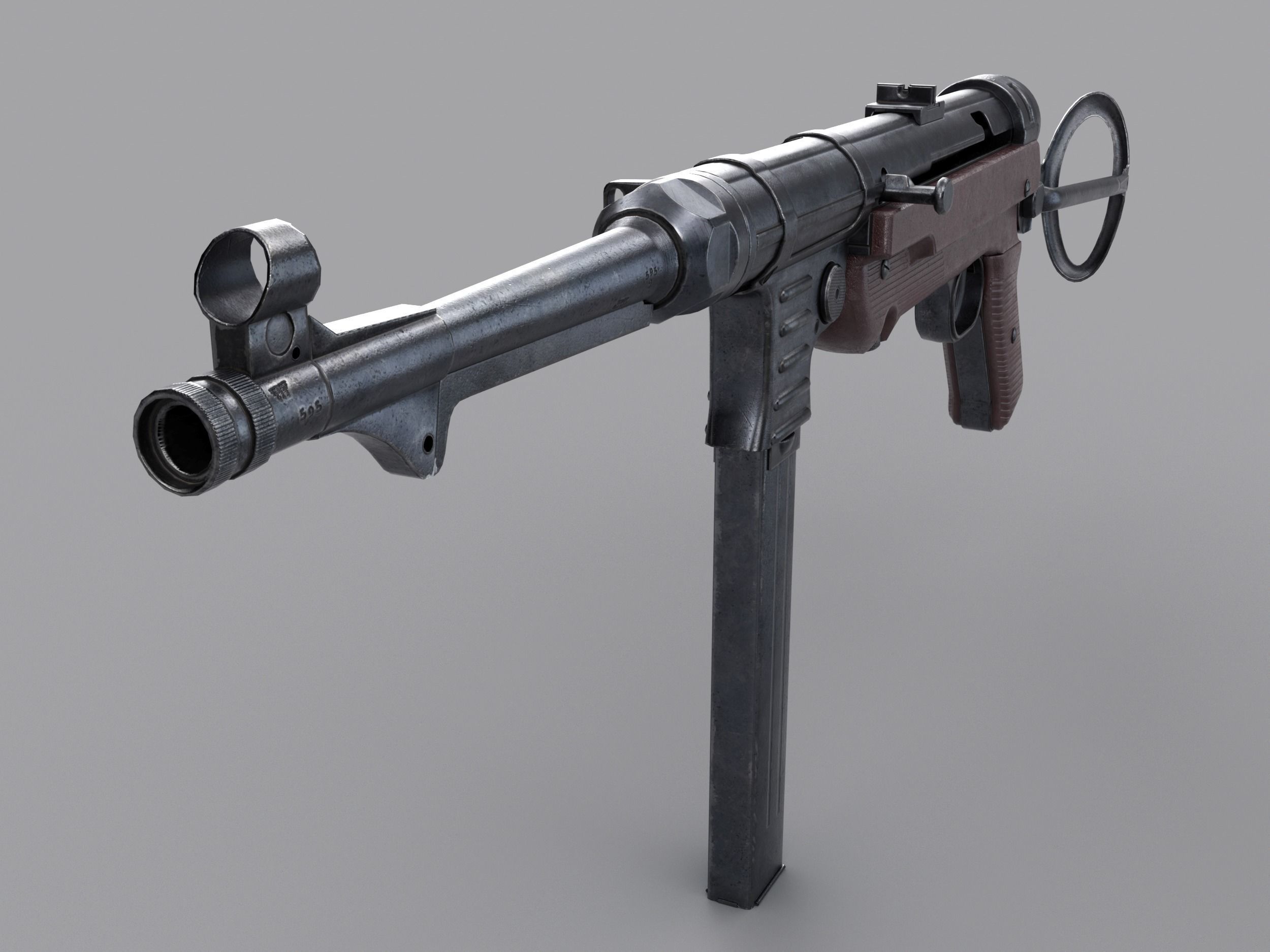 World War II - MP40 Submachine Gun - PBR and Game Ready Low-poly 3D model_18