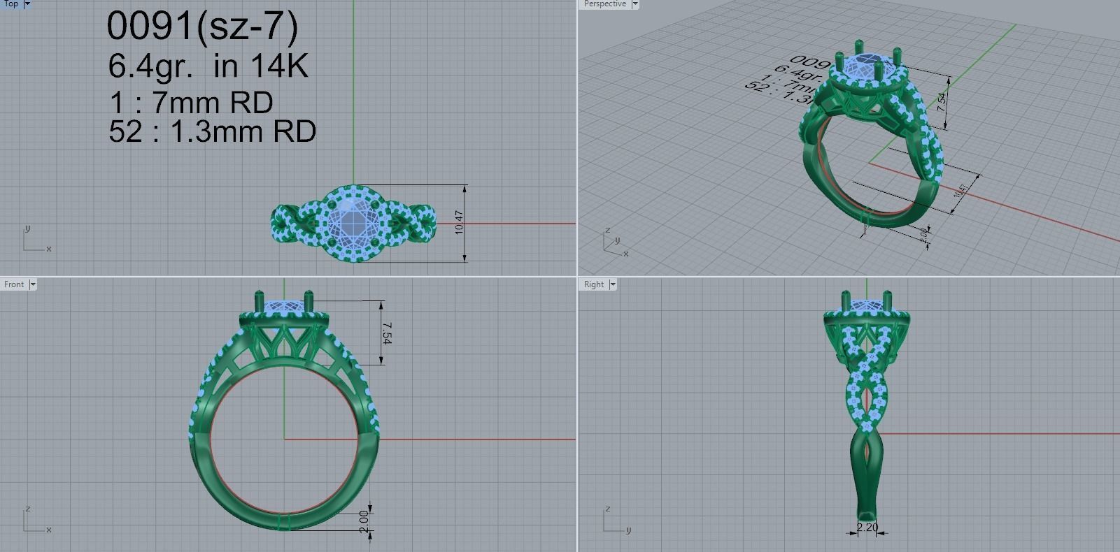 round halo twisted ring 0091 3D print model_4