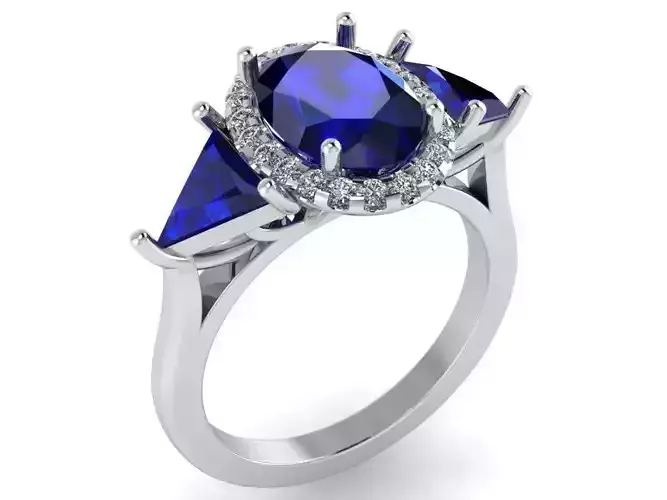 3 stone ring with oval halo 0092 3D print model