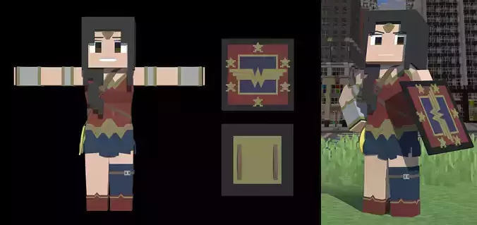 Wonder Woman Minecraft 3D Character Rigged