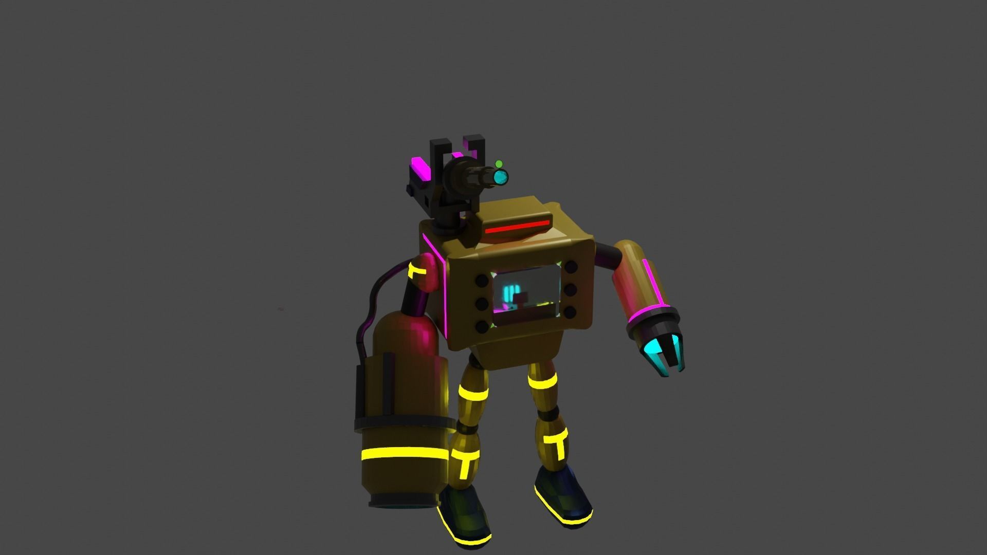 Low Poly Robot X with neon lights 3D model_1