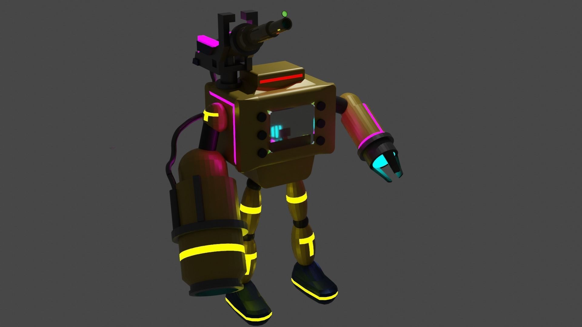 Low Poly Robot X with neon lights 3D model_5