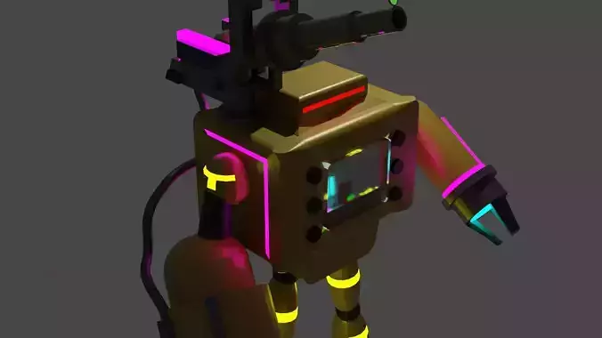 Low Poly Robot X with neon lights