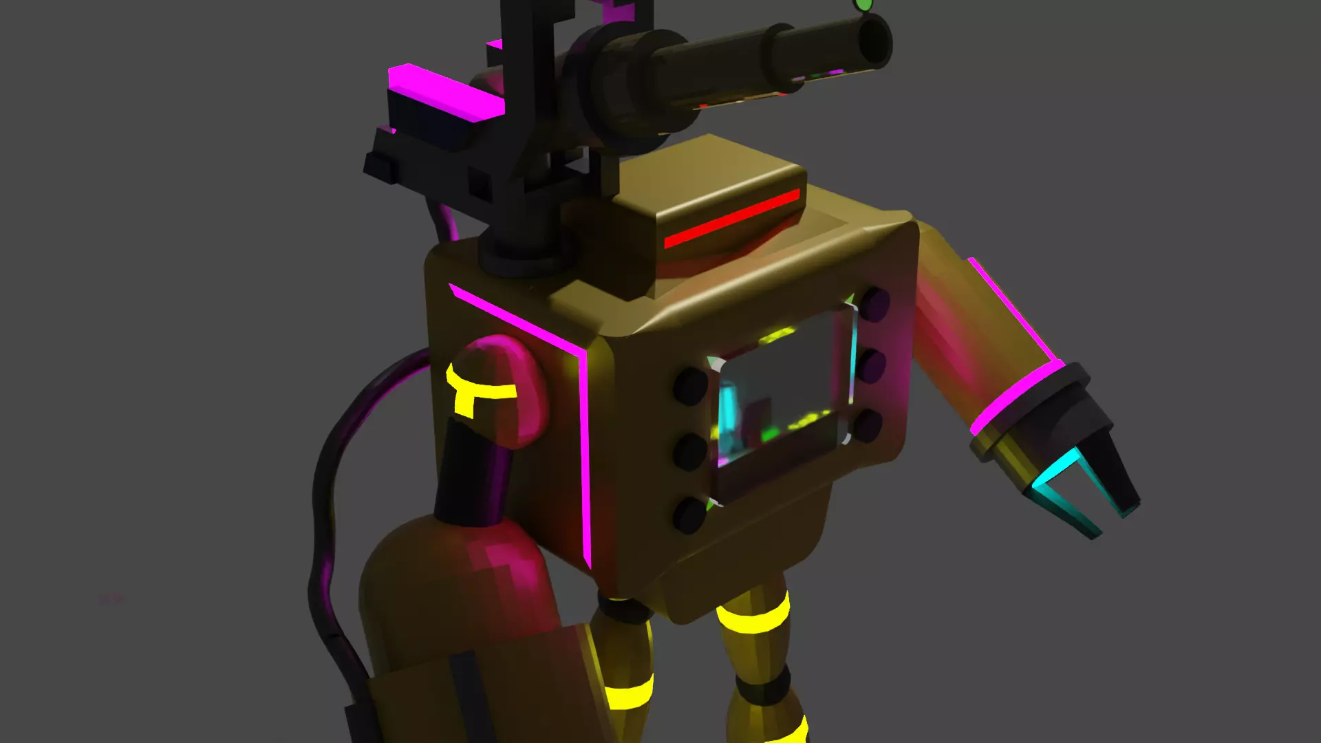Low Poly Robot X with neon lights 3D model_0