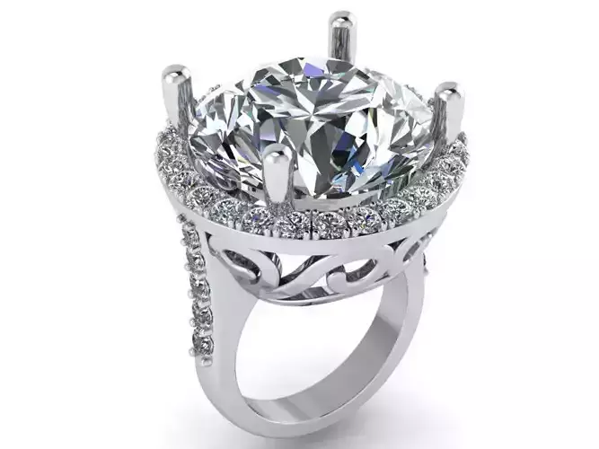 big stone roun halo ring  0095 3D print model