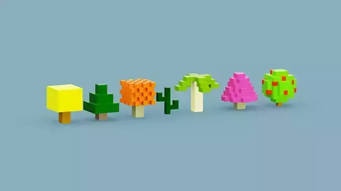 Voxel Trees Low-poly 3D model