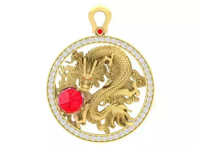 hongkong round ruby diamond dragon pendant 3672