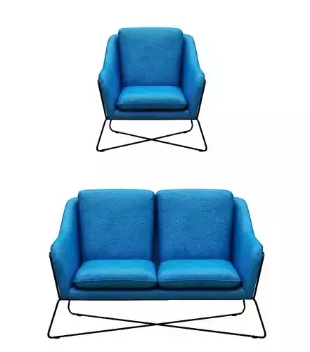 sofa set two chairs on metal frame Low-poly 3D model