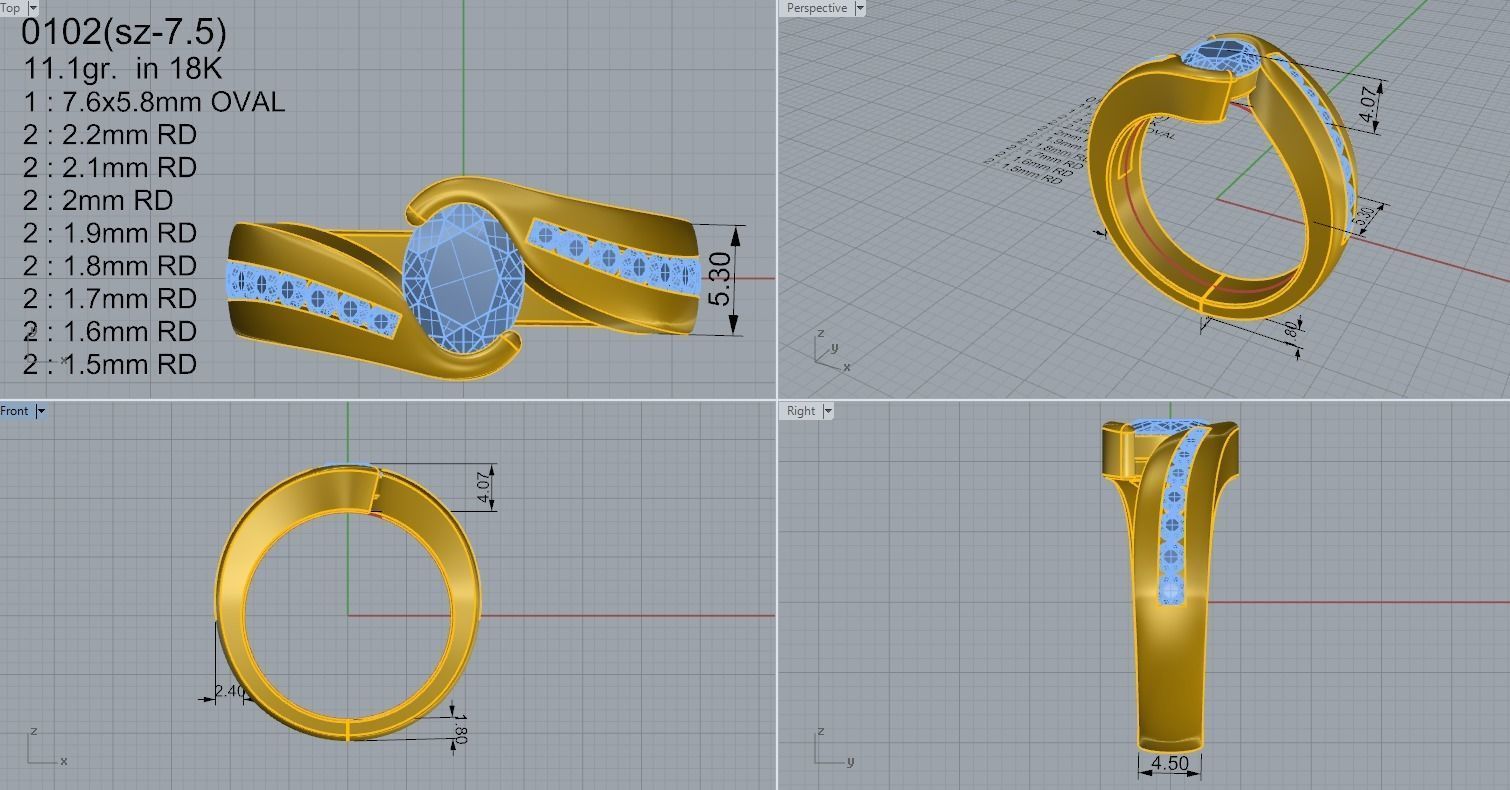rotated head diamond ring 0102 3D print model_4