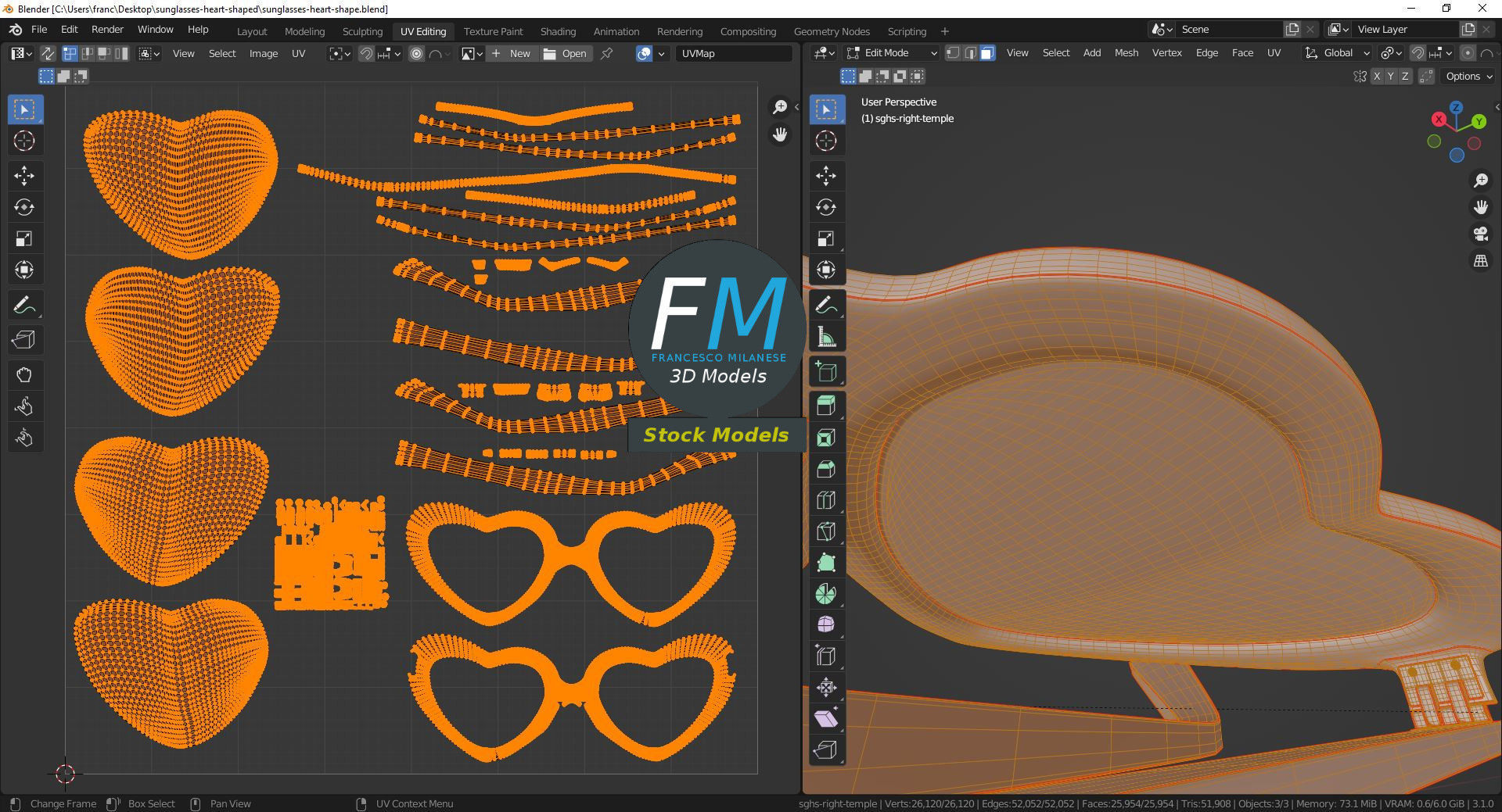 Sunglasses heart shaped 3D model_10