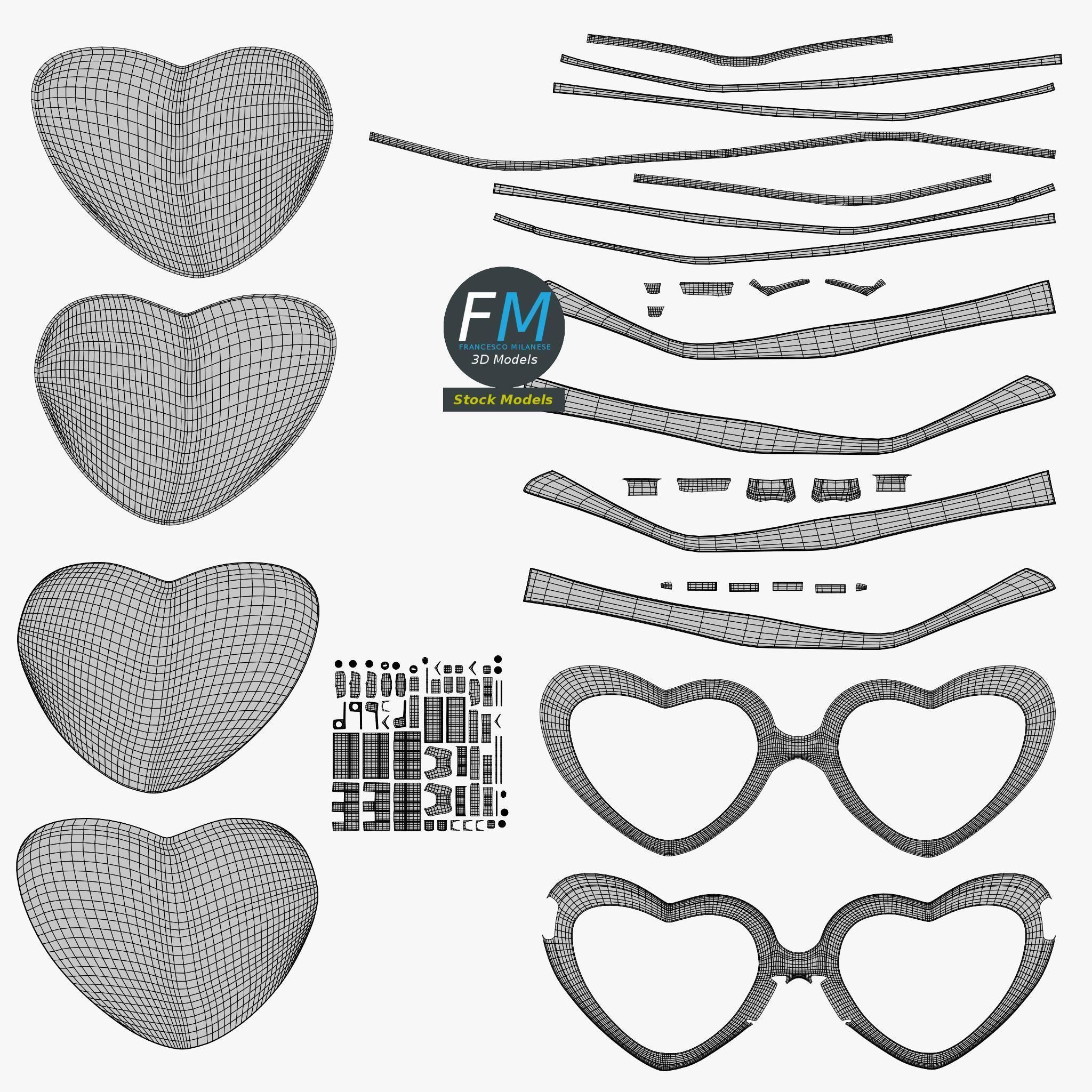 Sunglasses heart shaped 3D model_11