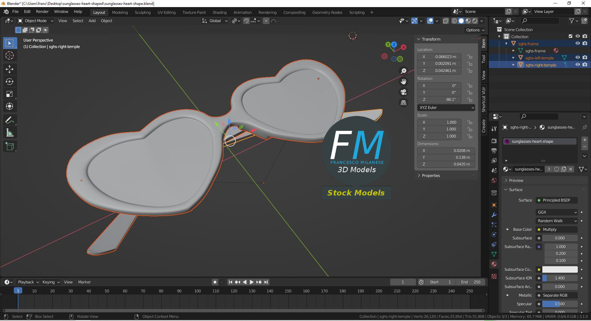 Sunglasses heart shaped 3D model_9