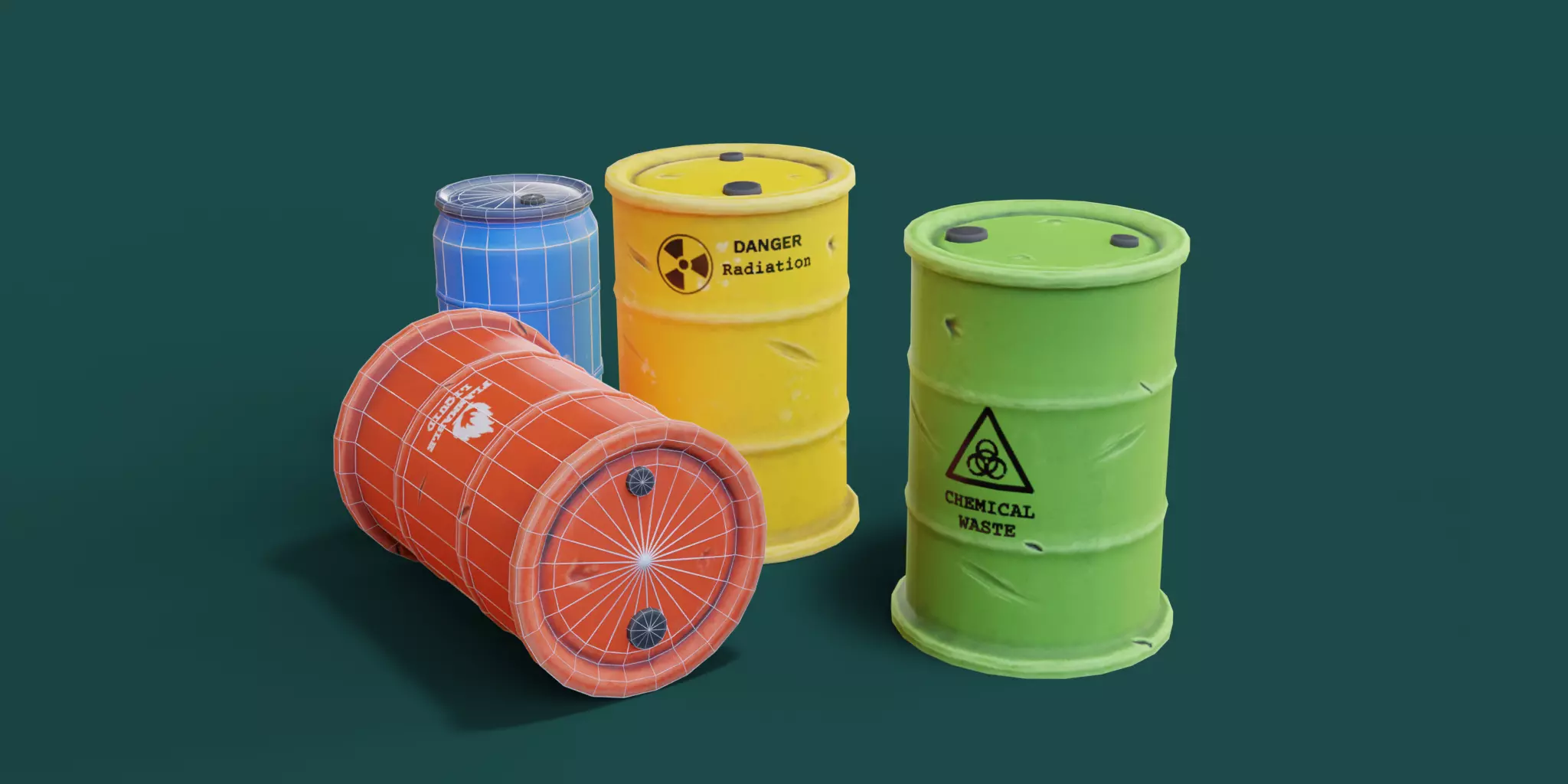 Barrel Collection different colored plastic containers Low-poly 3D model_0