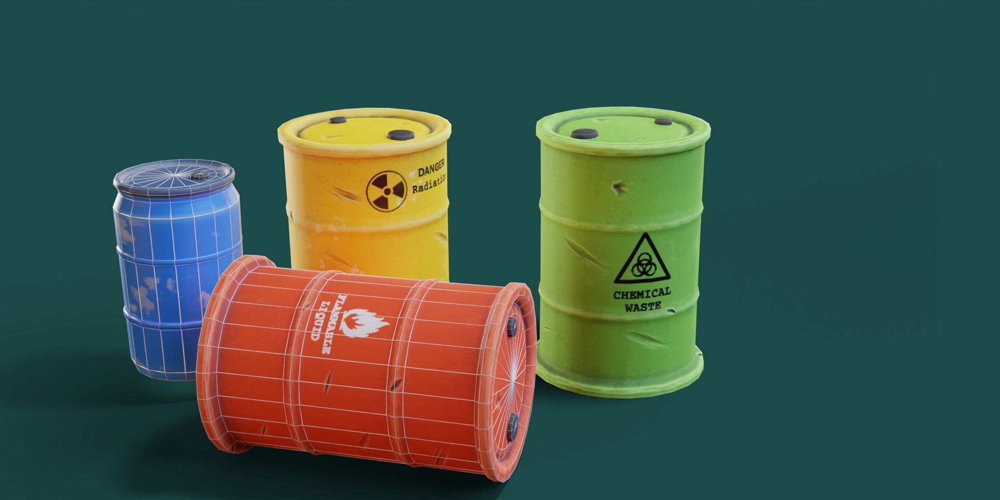 Barrel Collection different colored plastic containers Low-poly 3D model_2