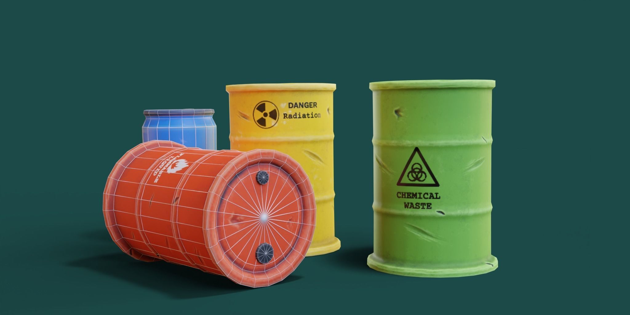 Barrel Collection different colored plastic containers Low-poly 3D model_4